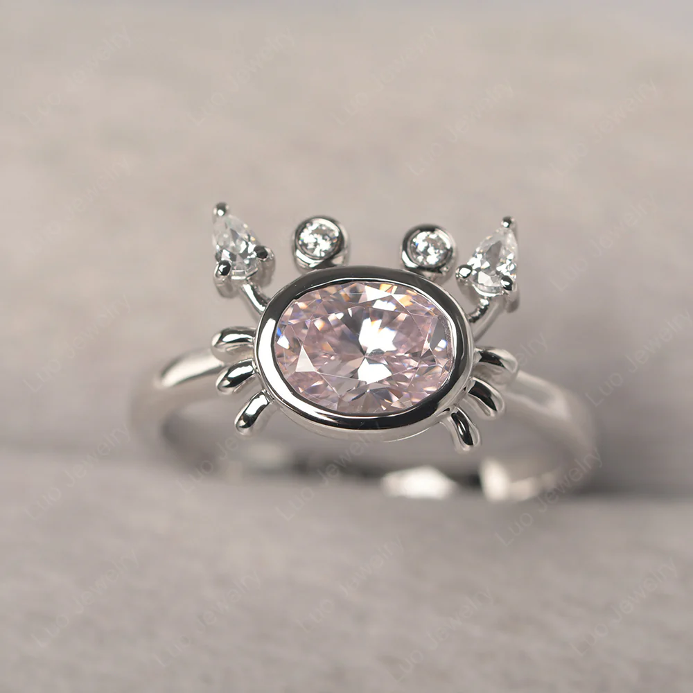 Pink Cubic Zirconia Cancer Zodiac Ring