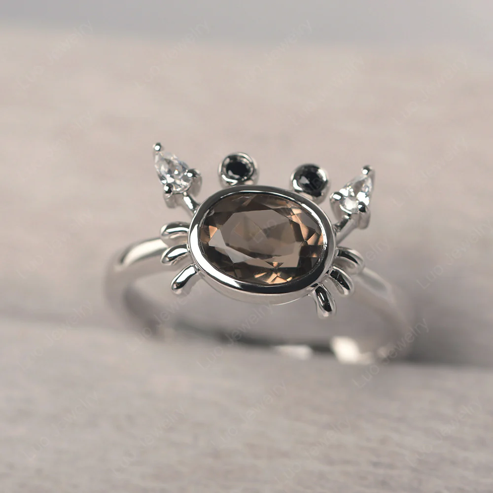 Oval Shape Smoky Quartz Cancer Zodiac Ring