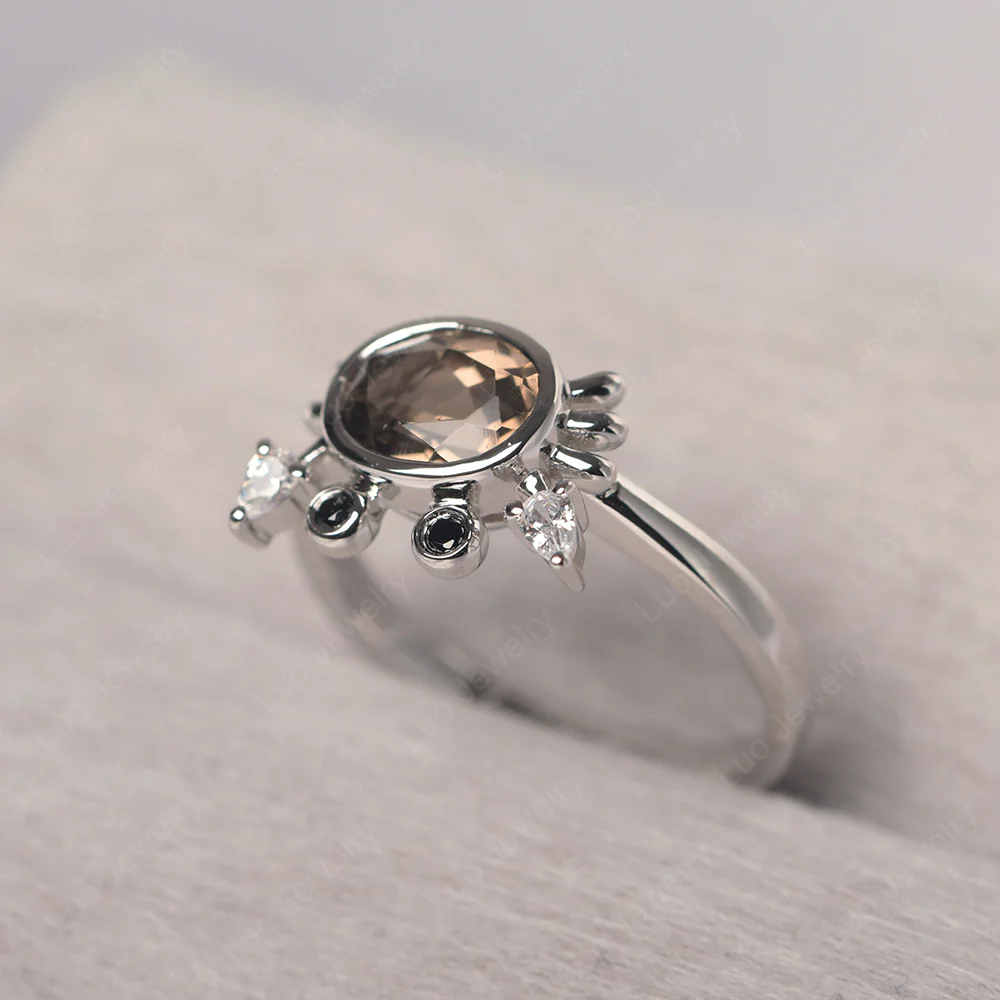 Oval Shape Smoky Quartz Cancer Zodiac Ring - Image 2