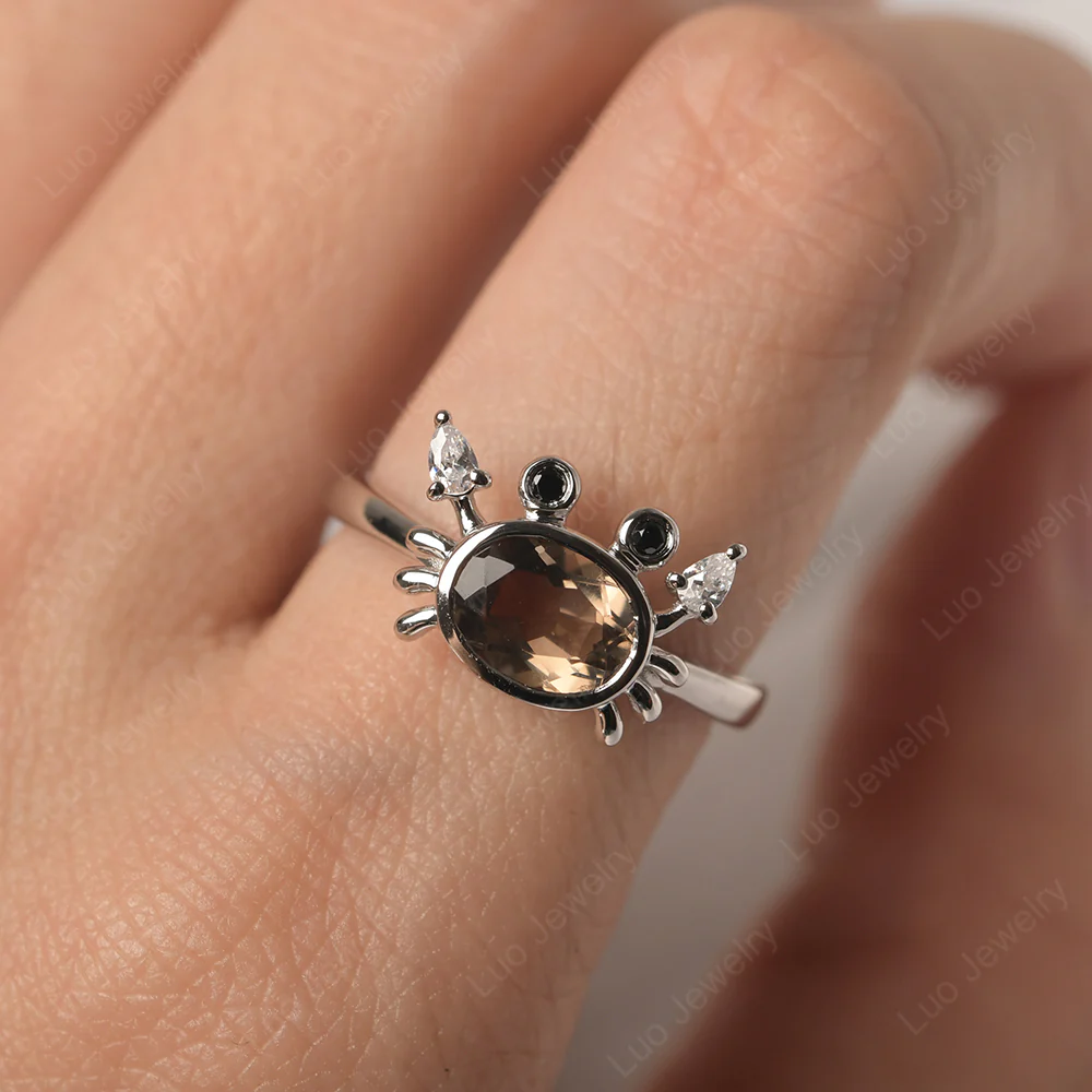 Oval Shape Smoky Quartz Cancer Zodiac Ring - Image 5