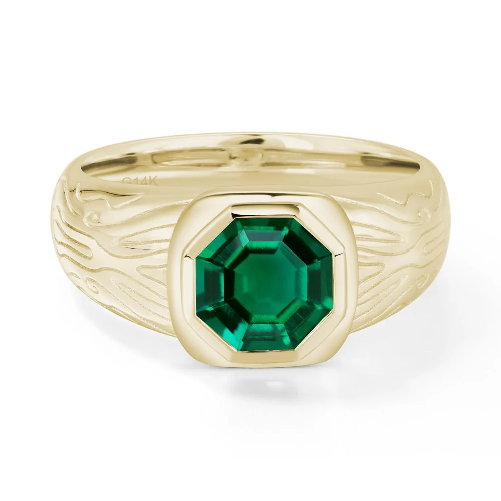 Cracked Rock Pattern Emerald Ring for Men - Image 2