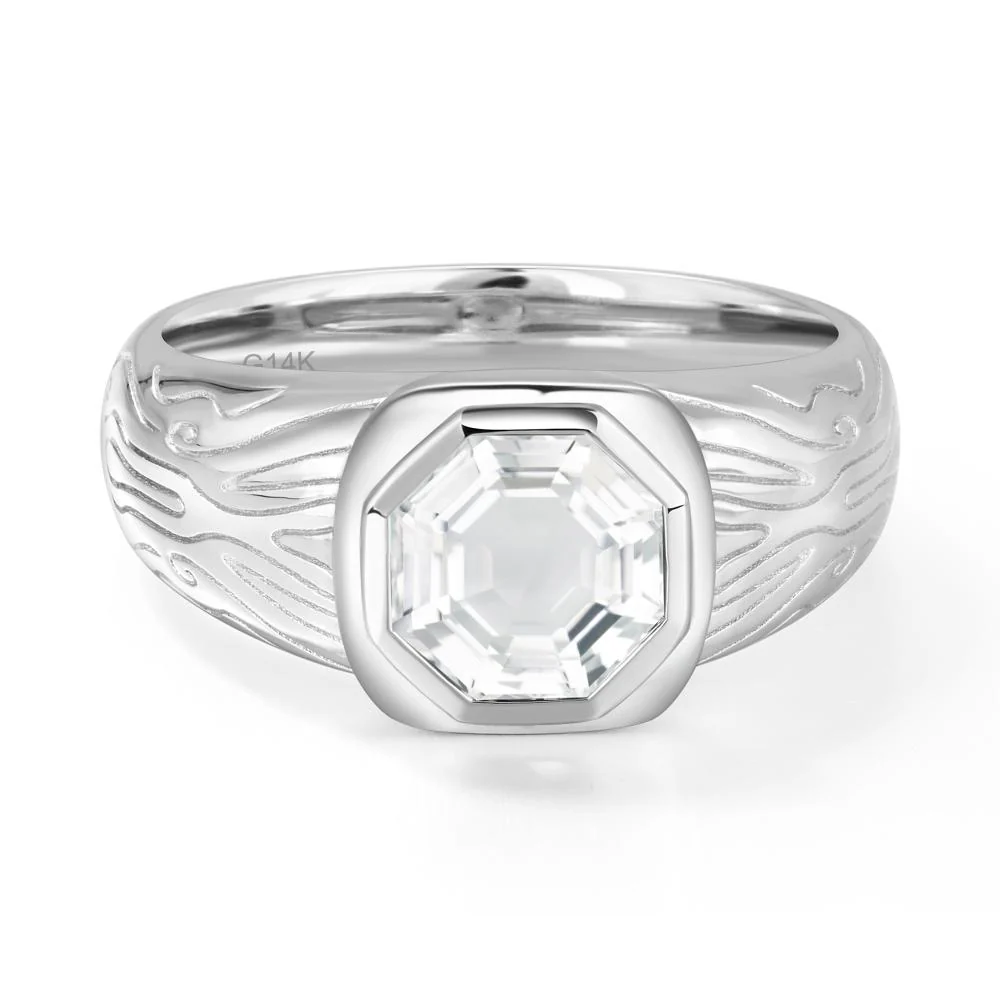 Cracked Rock Pattern White Topaz Ring for Men