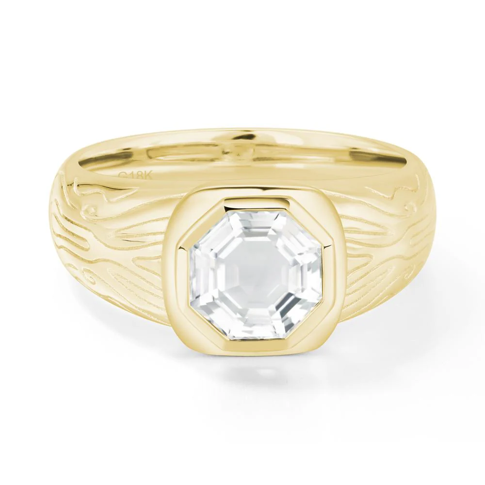 Cracked Rock Pattern White Topaz Ring for Men - Image 4