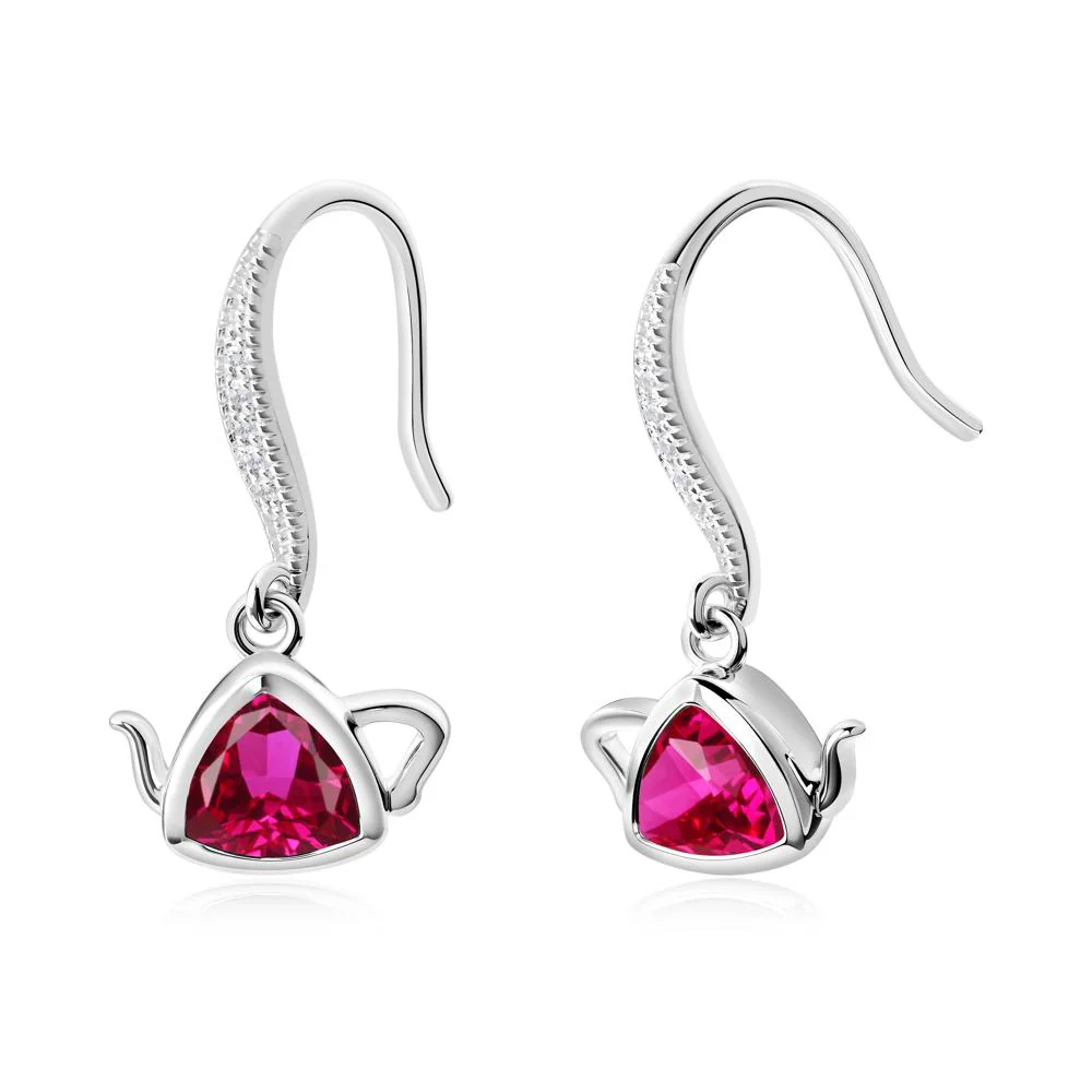 Creative Bezel Setting Ruby French Hook Earrings - Image 4