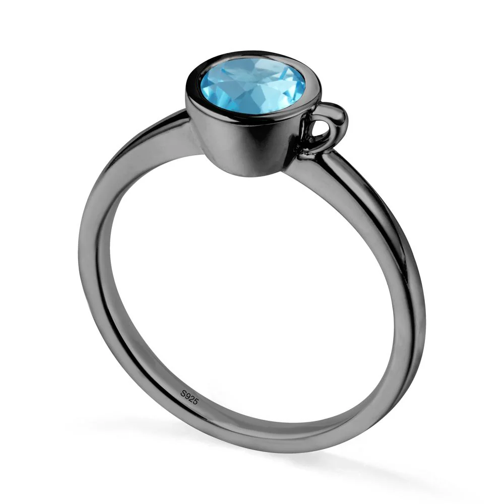 Creative Coffee Cup Inspired Swiss Blue Topaz Ring