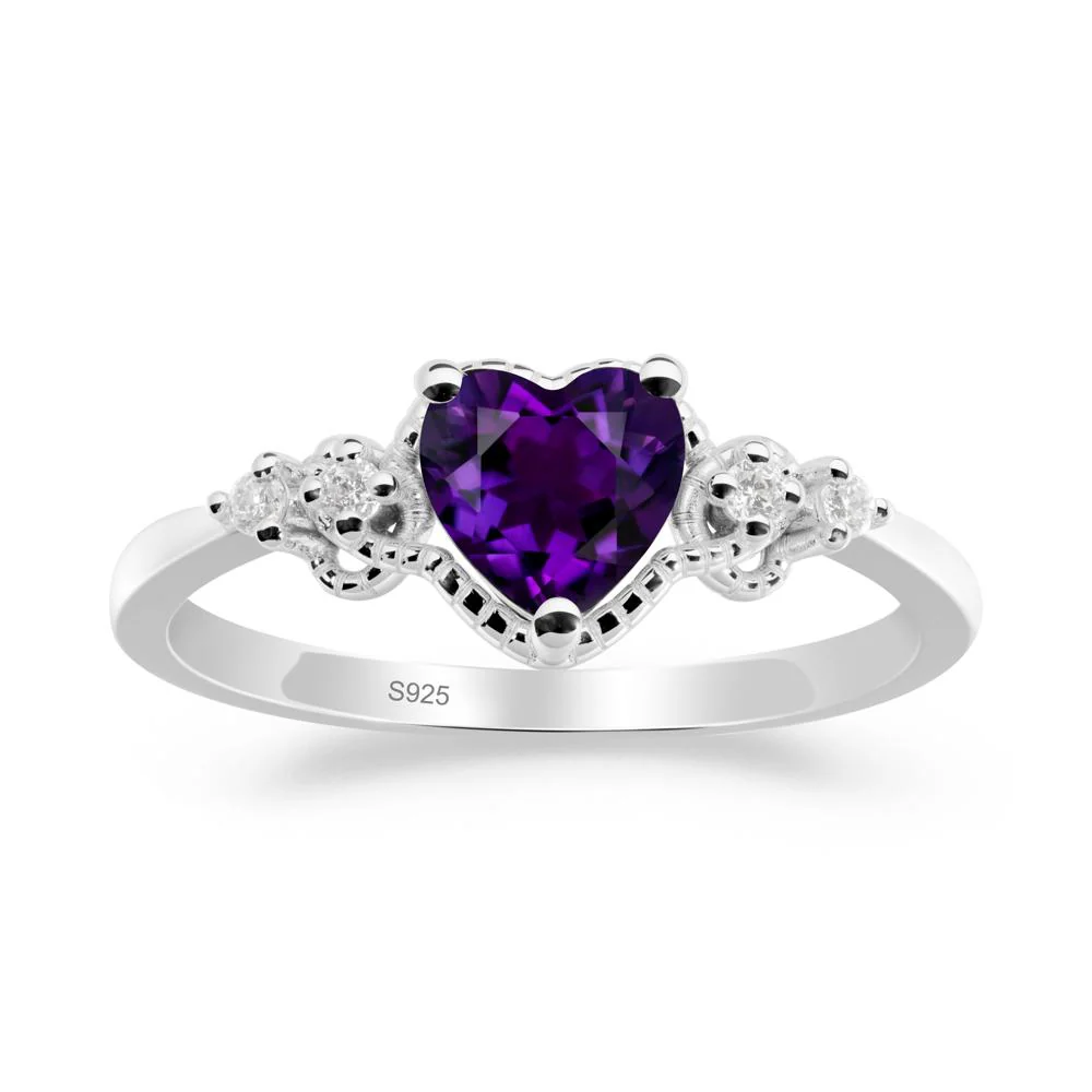 Creative Heart Shaped Amethyst Ring