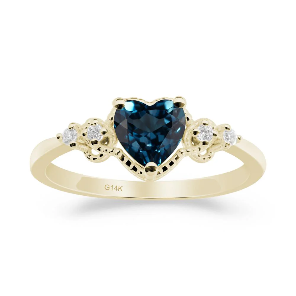 Creative Heart Shaped London Blue Topaz Ring - Image 2