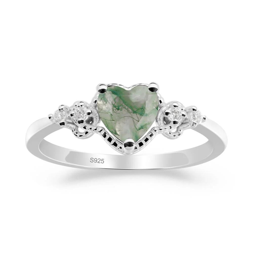 Creative Heart Shaped Moss Agate Ring - Image 4