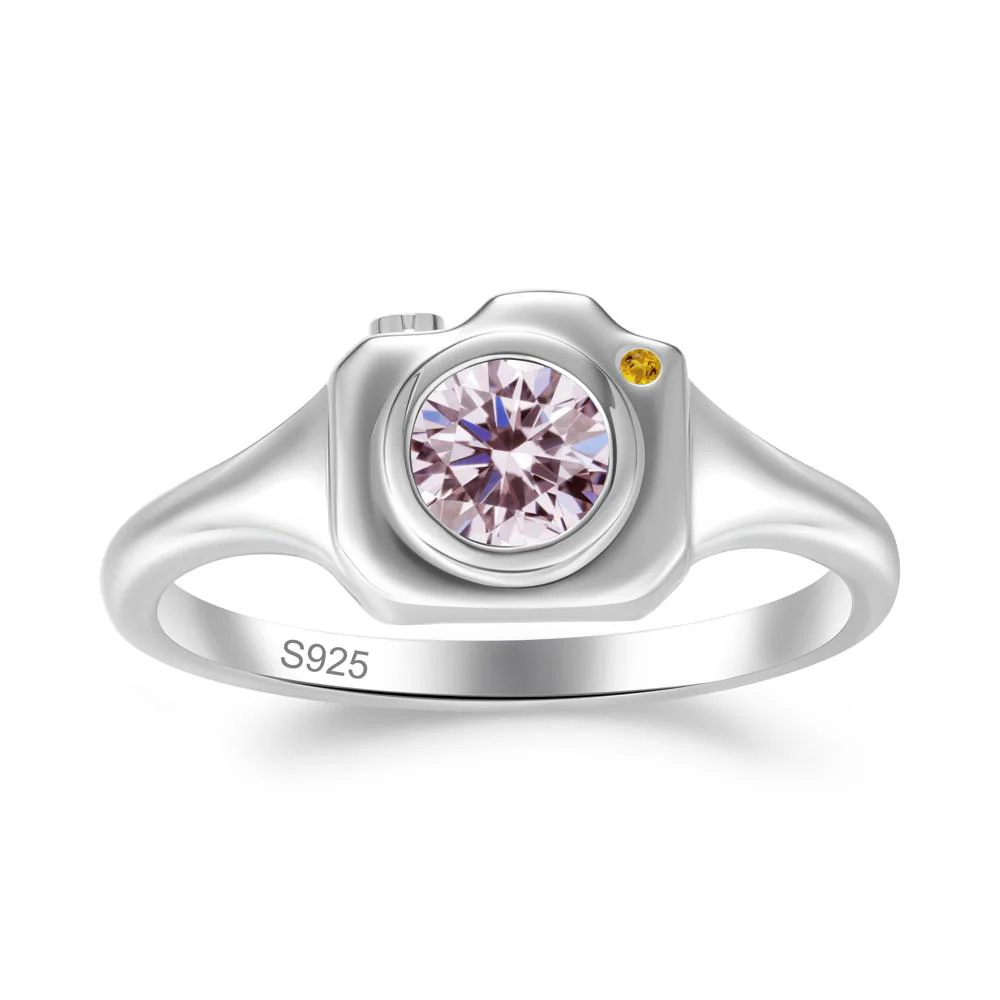 Creative Photography Inspired Pink Cubic Zirconia and Citrine Ring - Image 2