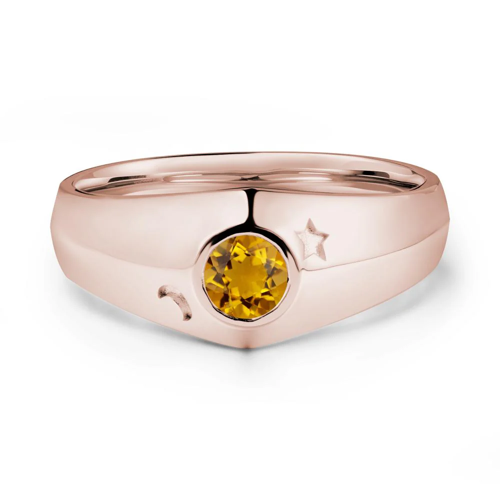 Crescent Moon and Star Bezel Set Citrine Man Ring - Image 2