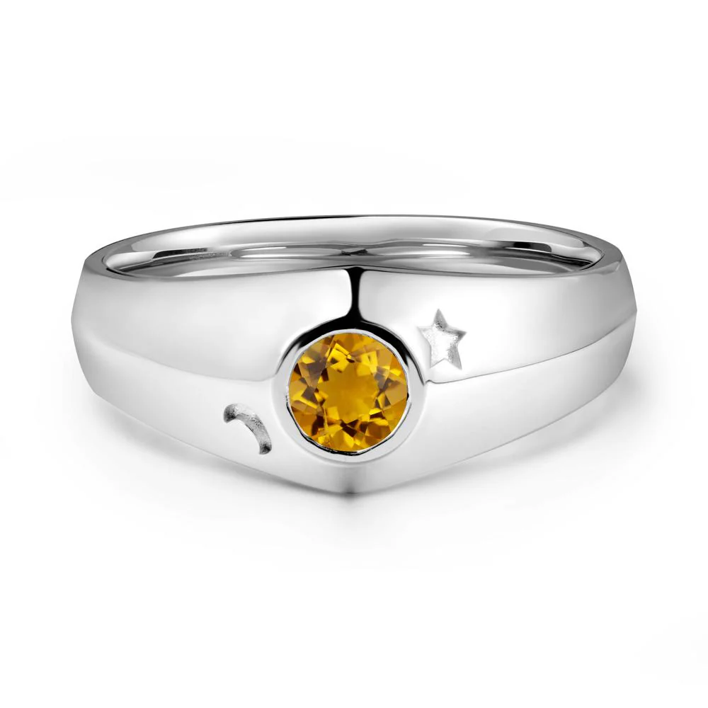 Crescent Moon and Star Bezel Set Citrine Man Ring - Image 3