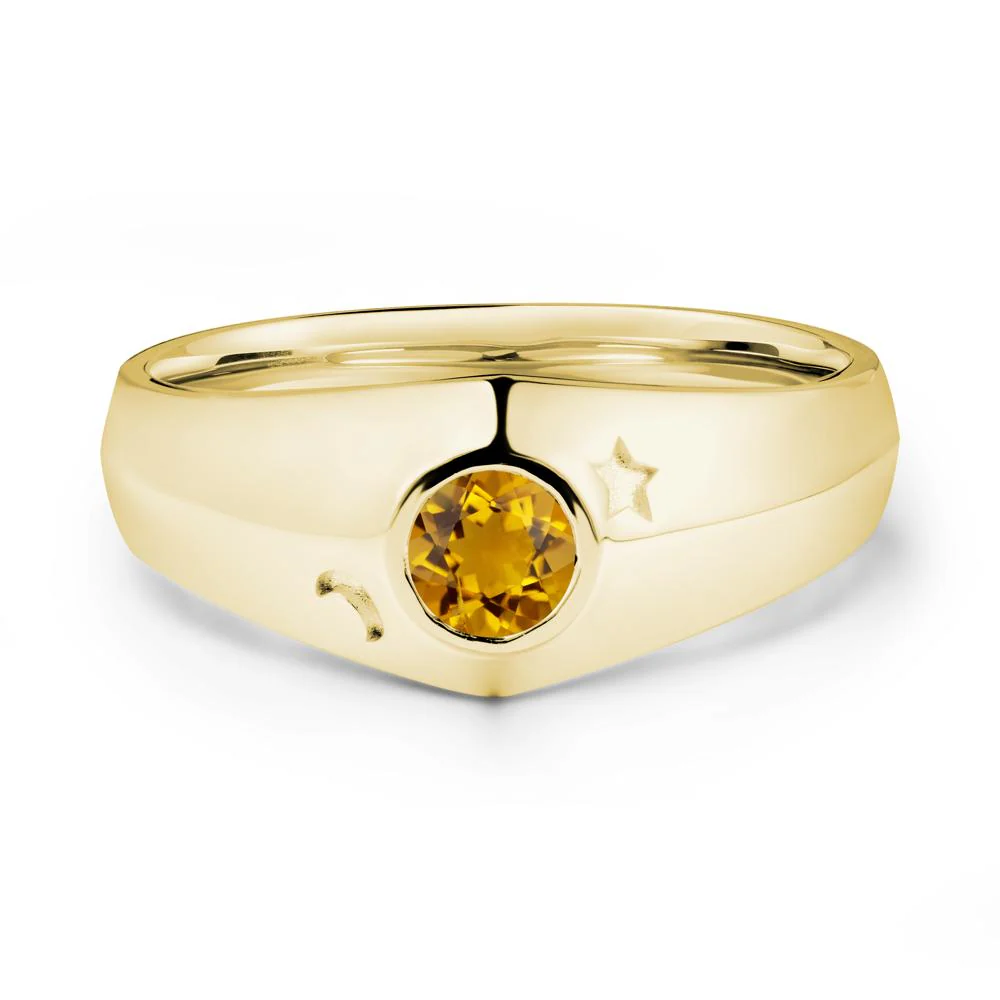 Crescent Moon and Star Bezel Set Citrine Man Ring - Image 7
