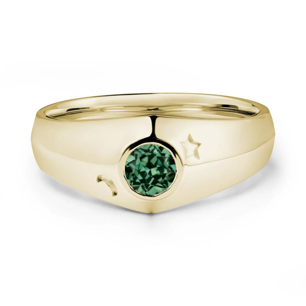 Crescent Moon and Star Bezel Set Green Sapphire Man Ring - Image 4