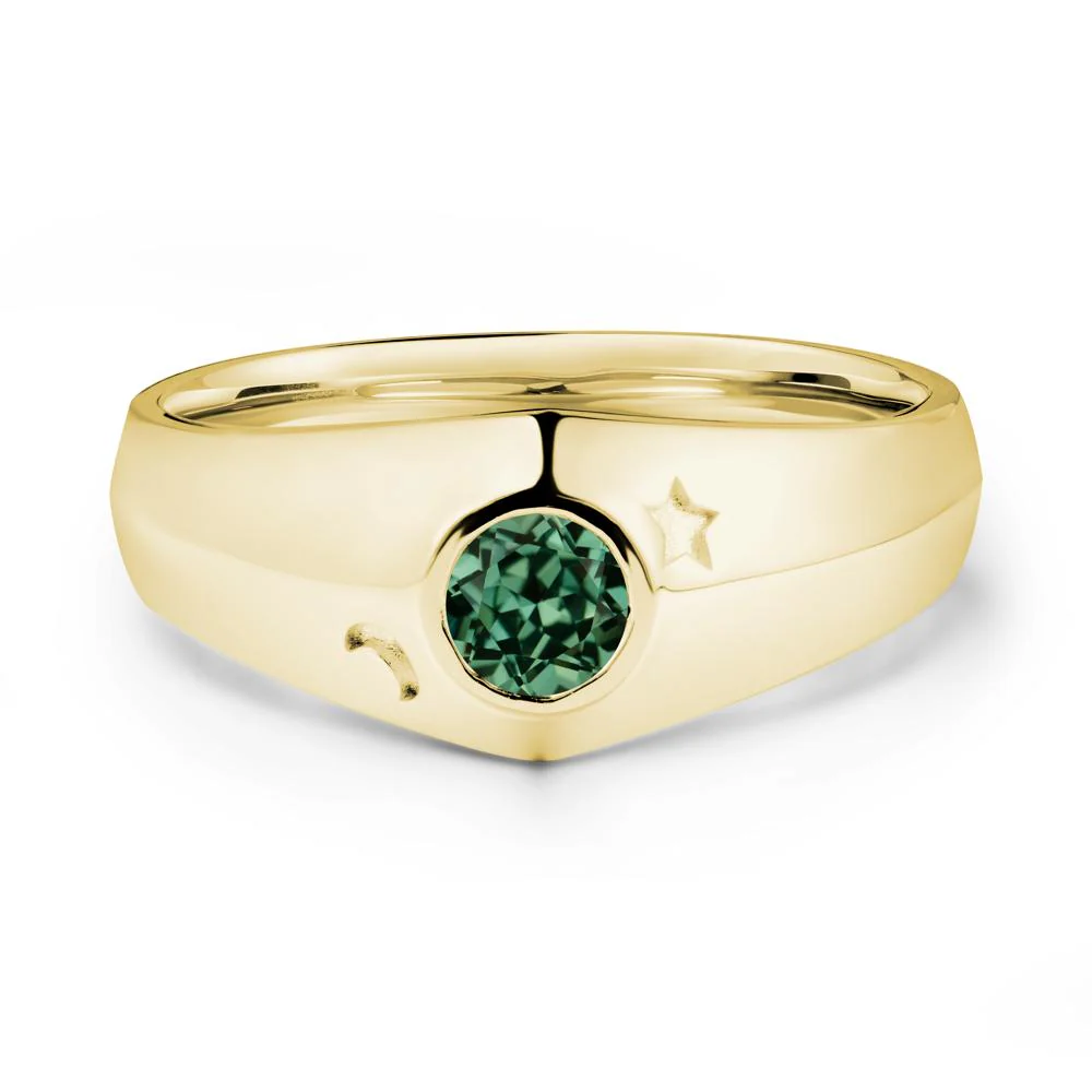 Crescent Moon and Star Bezel Set Green Sapphire Man Ring - Image 7