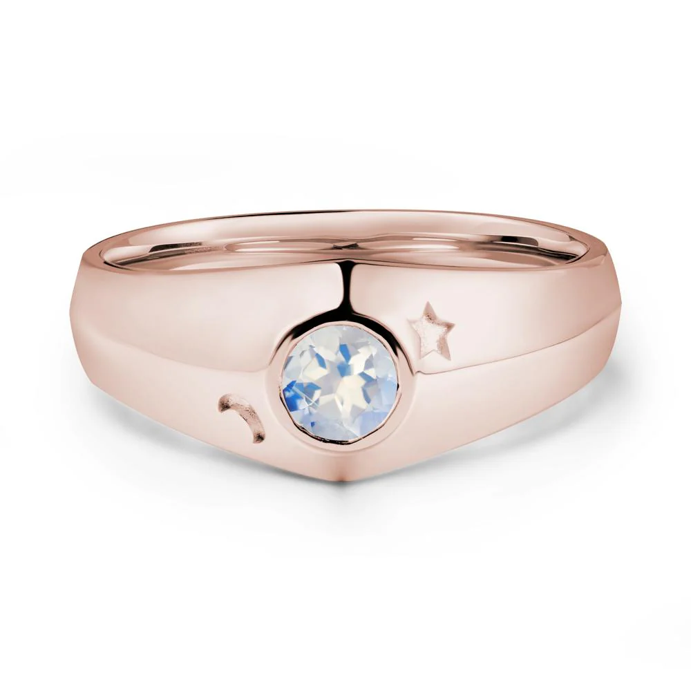 Crescent Moon and Star Bezel Set Moonstone Man Ring - Image 2