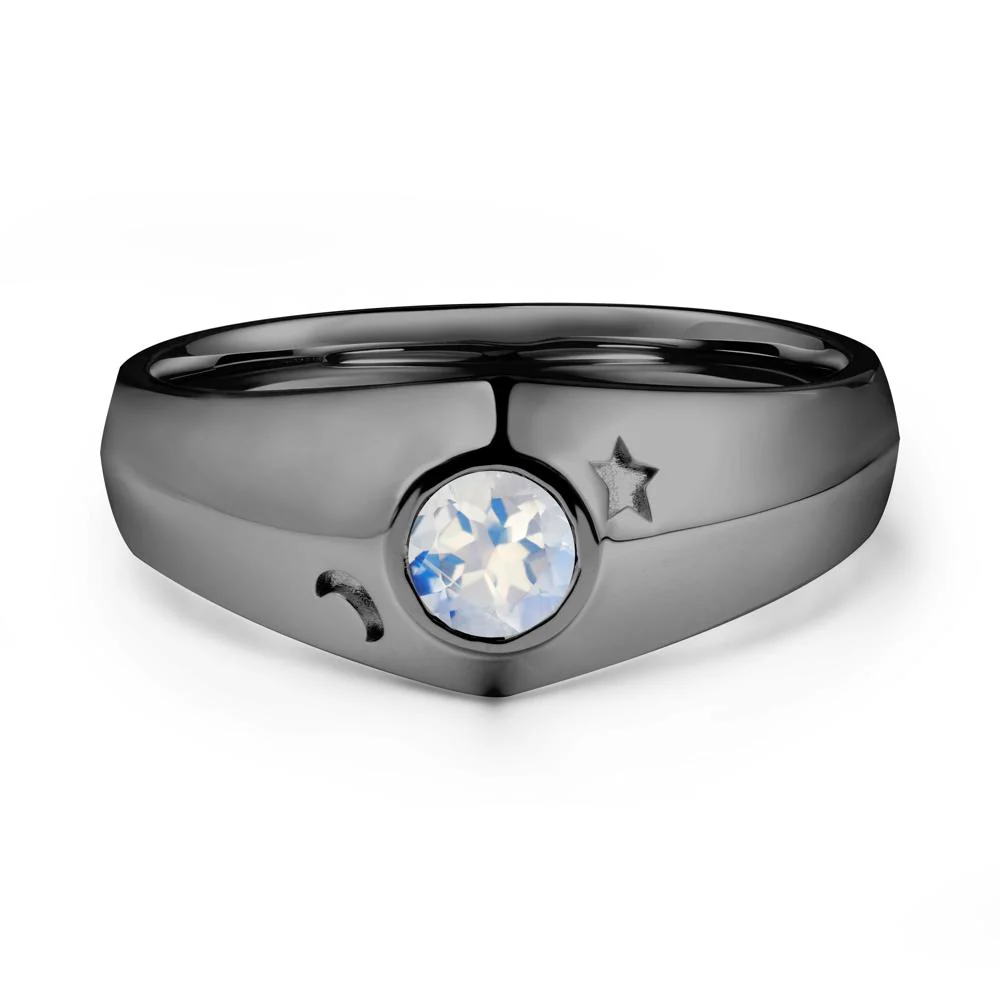 Crescent Moon and Star Bezel Set Moonstone Man Ring - Image 7