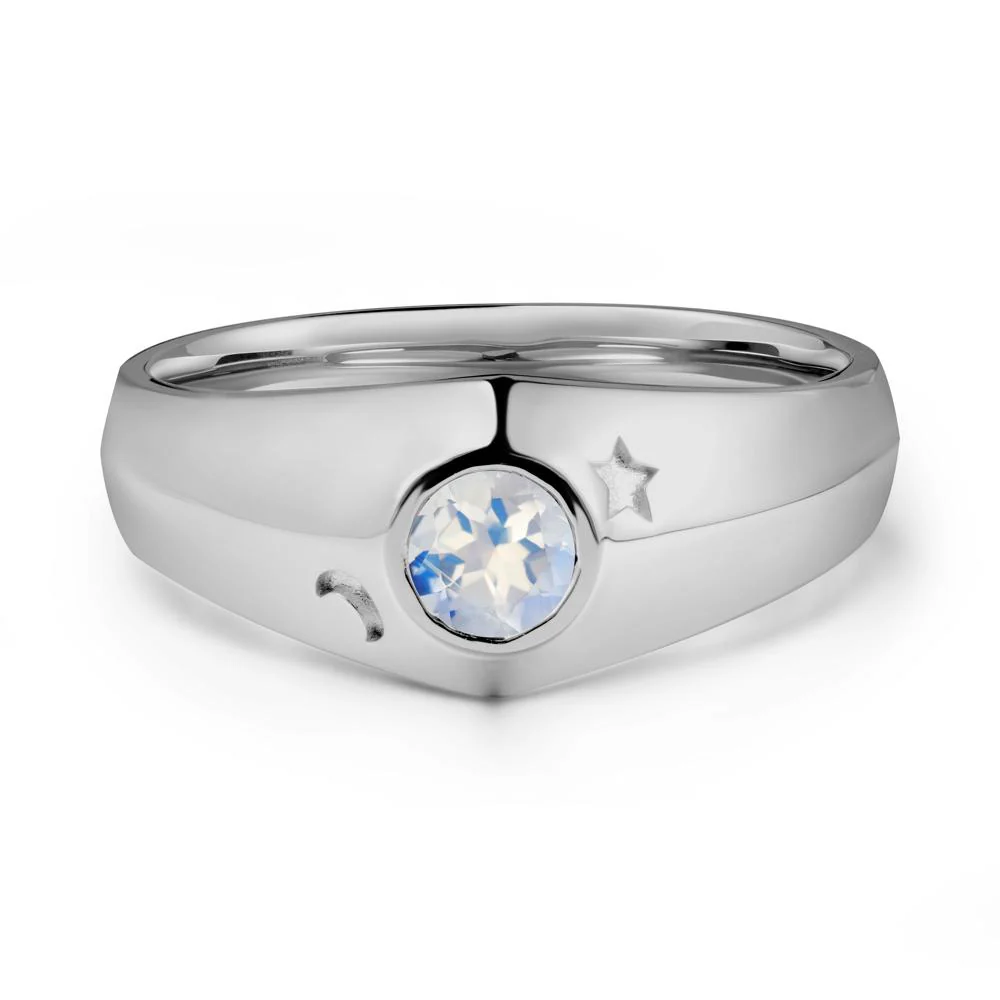 Crescent Moon and Star Bezel Set Moonstone Man Ring - Image 8