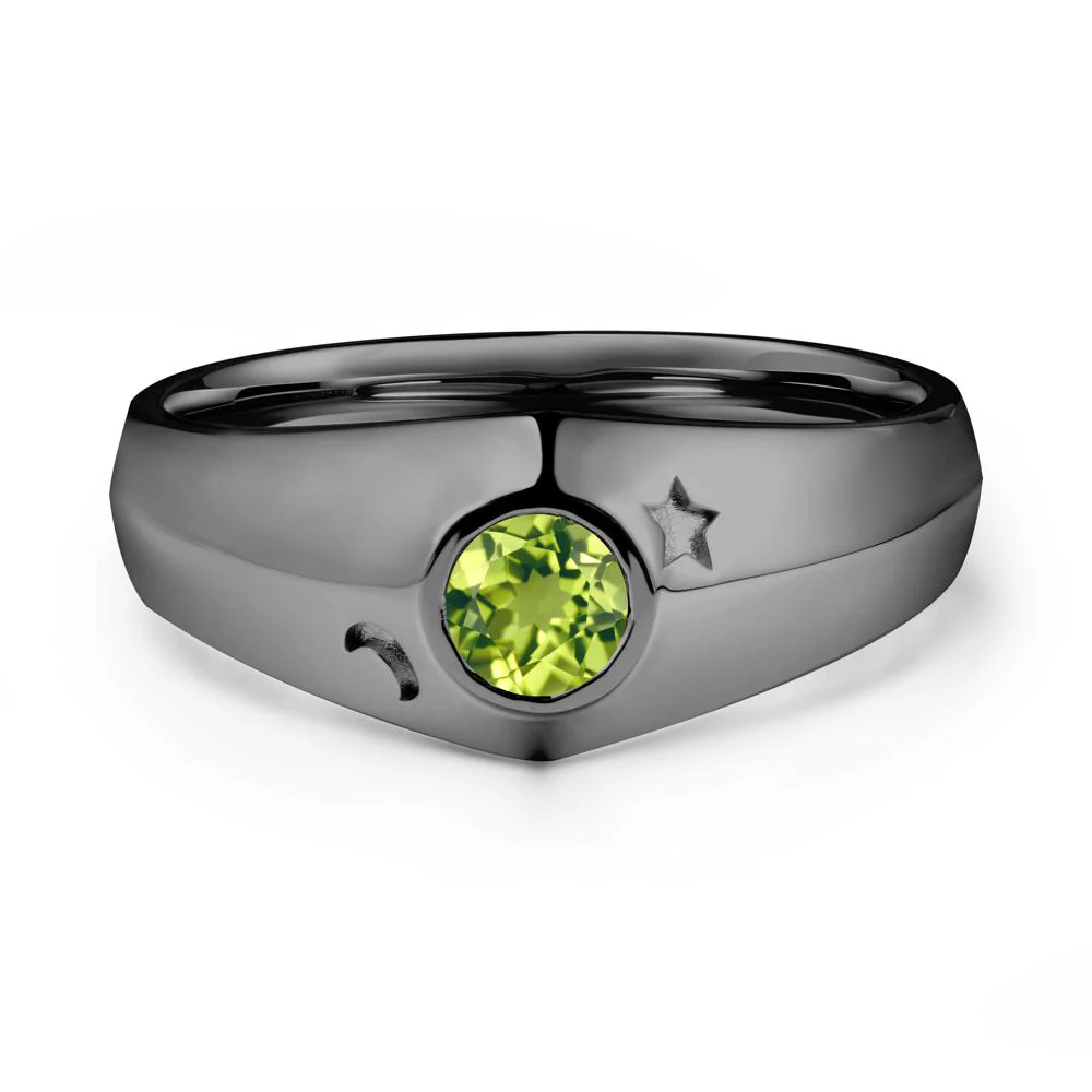 Crescent Moon and Star Bezel Set Peridot Man Ring - Image 8