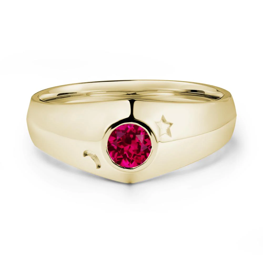 Crescent Moon and Star Bezel Set Ruby Man Ring - Image 3