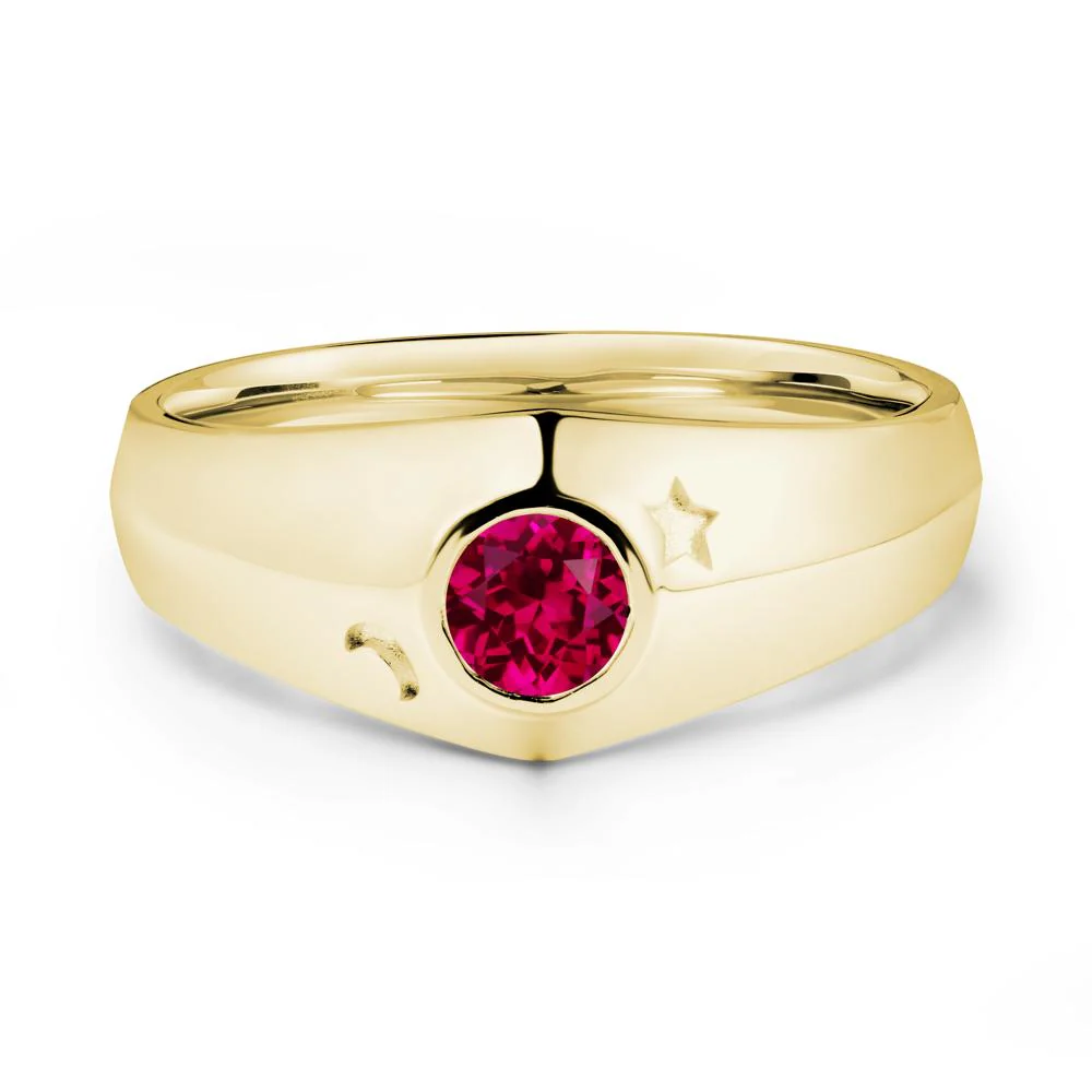 Crescent Moon and Star Bezel Set Ruby Man Ring - Image 6