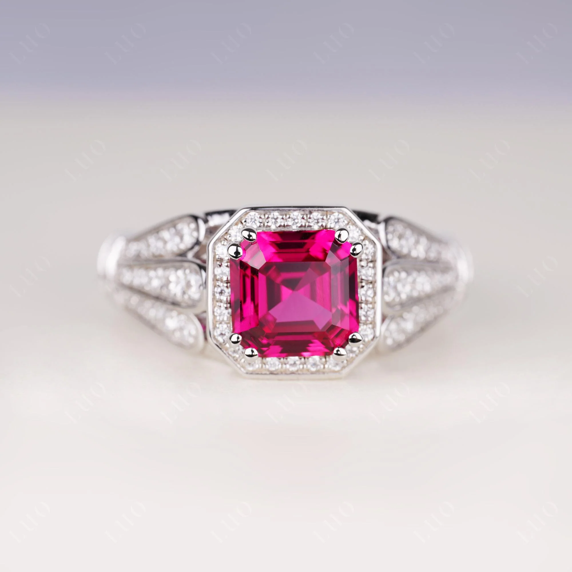 Crown Ruby Halo Ring