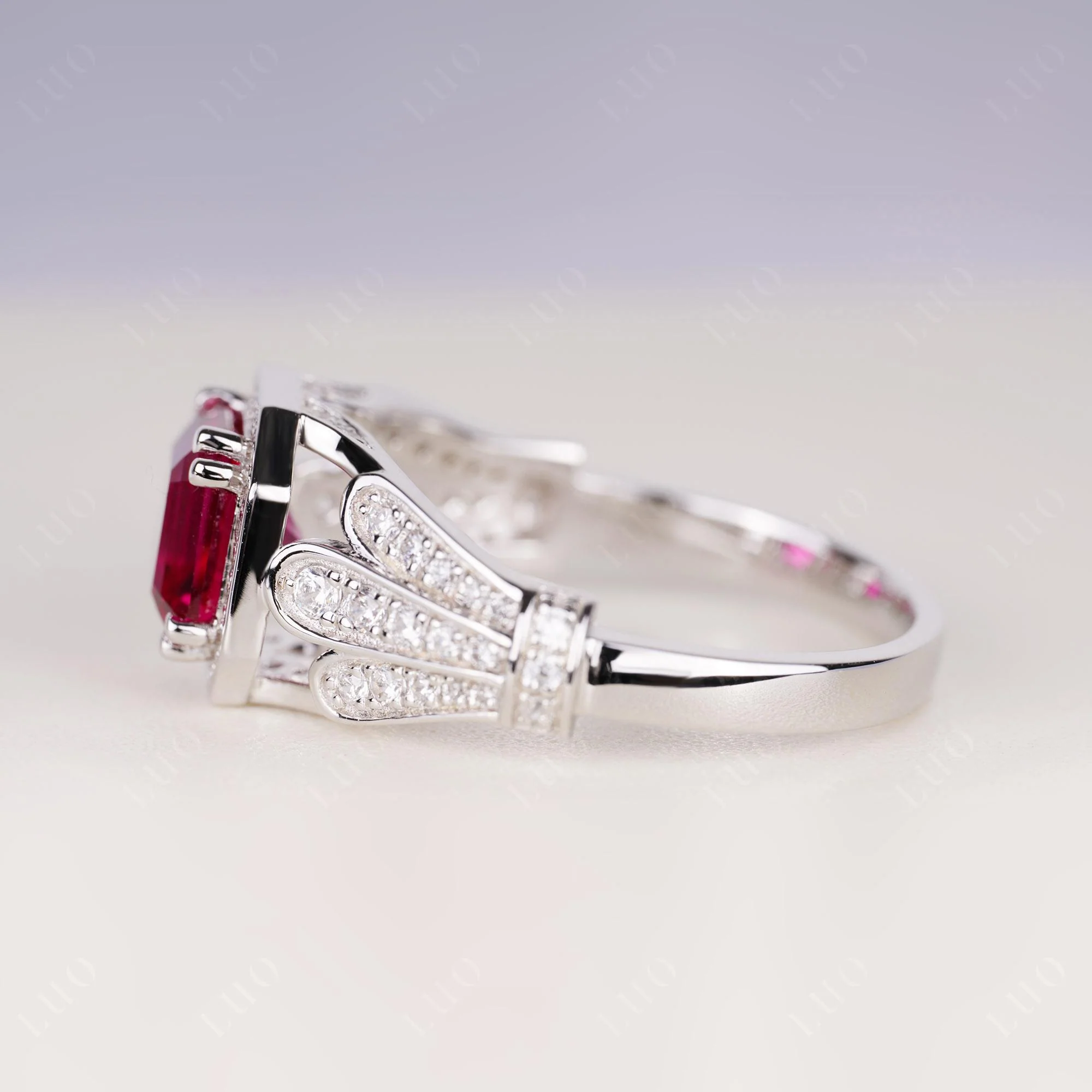 Crown Ruby Halo Ring - Image 4