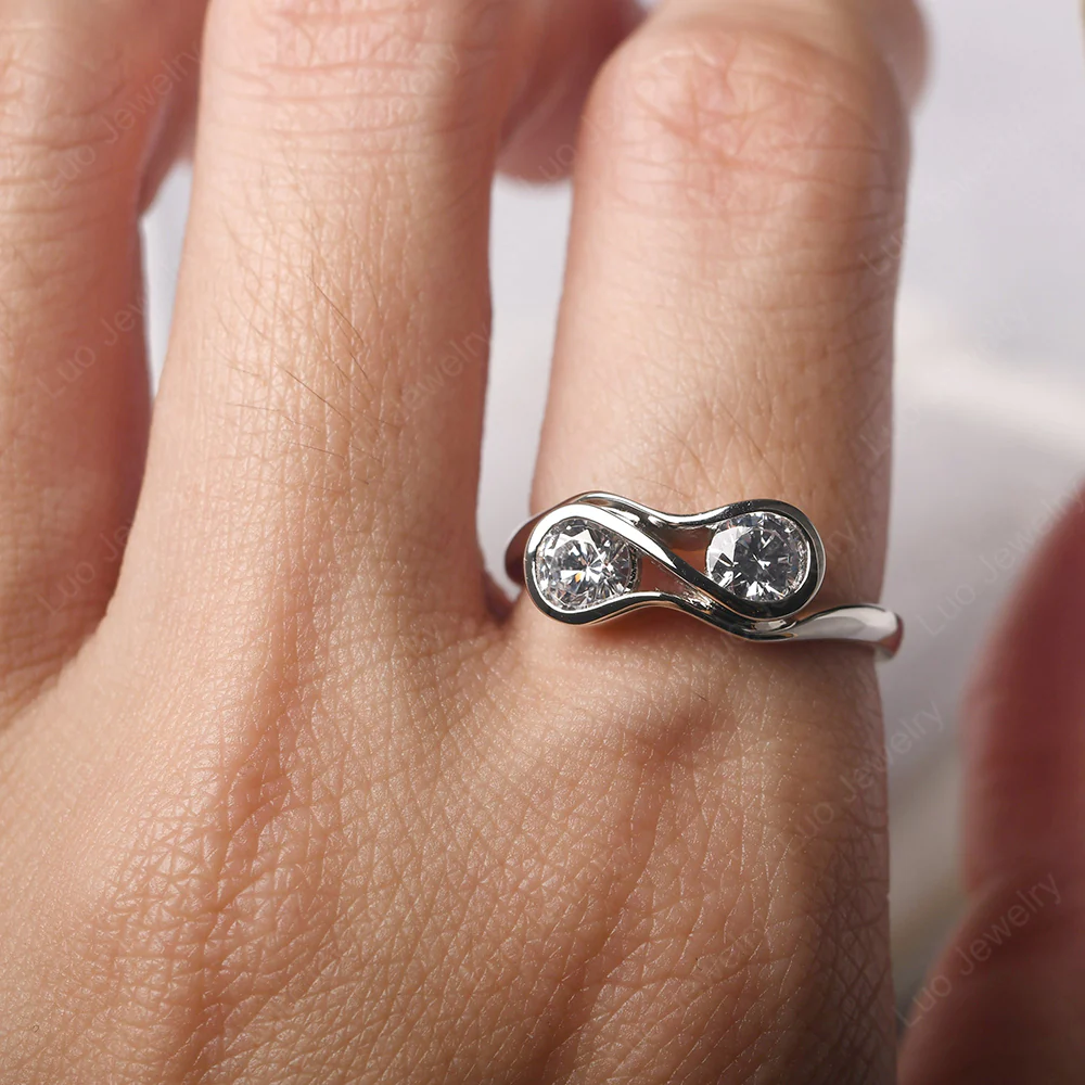 Cubic Zirconia Double Stone Engagement Ring - Image 5