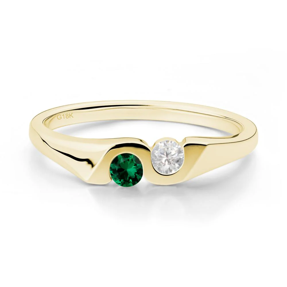 Cubic Zirconia and Emerald Two Stone Promise Ring - Image 2