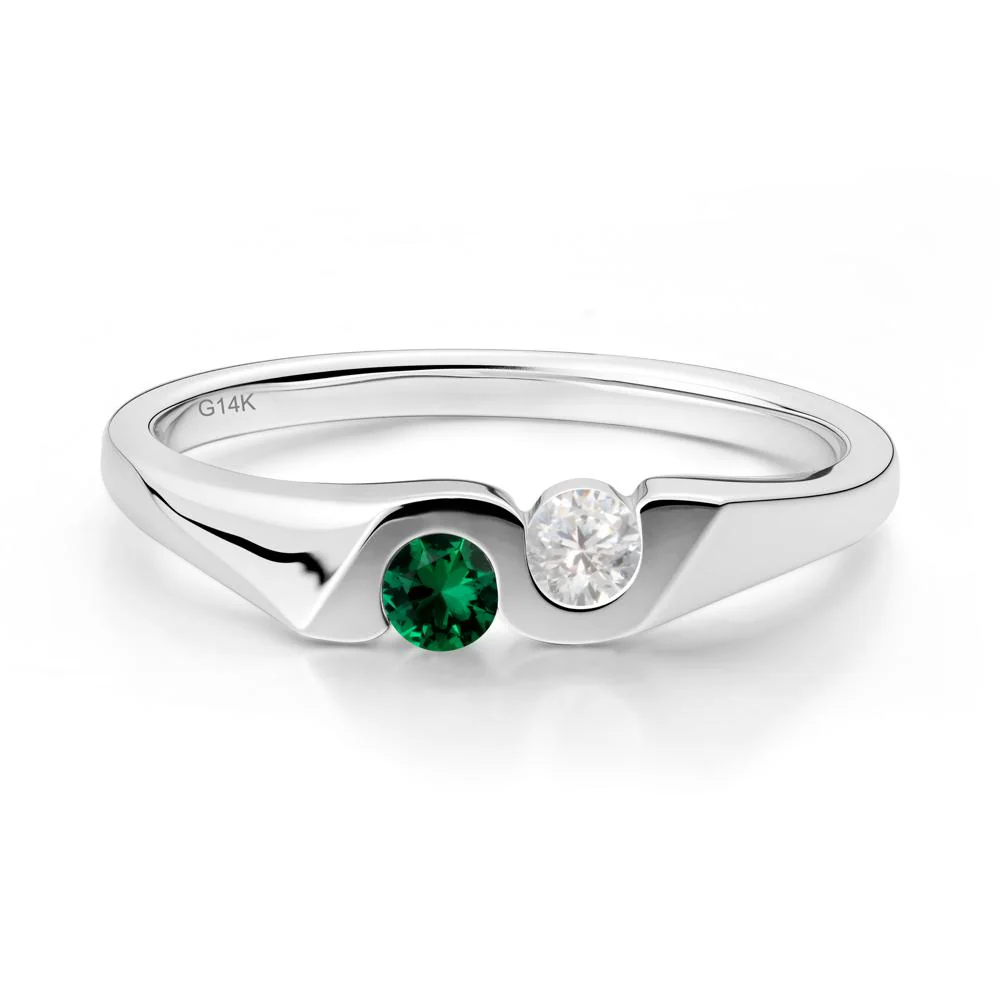 Cubic Zirconia and Emerald Two Stone Promise Ring - Image 3