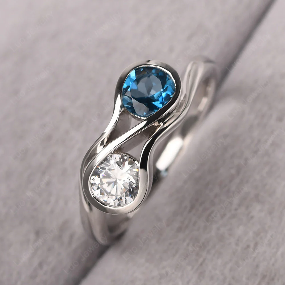 Cubic Zirconia and London Blue Topaz Double Stone Engagement Ring