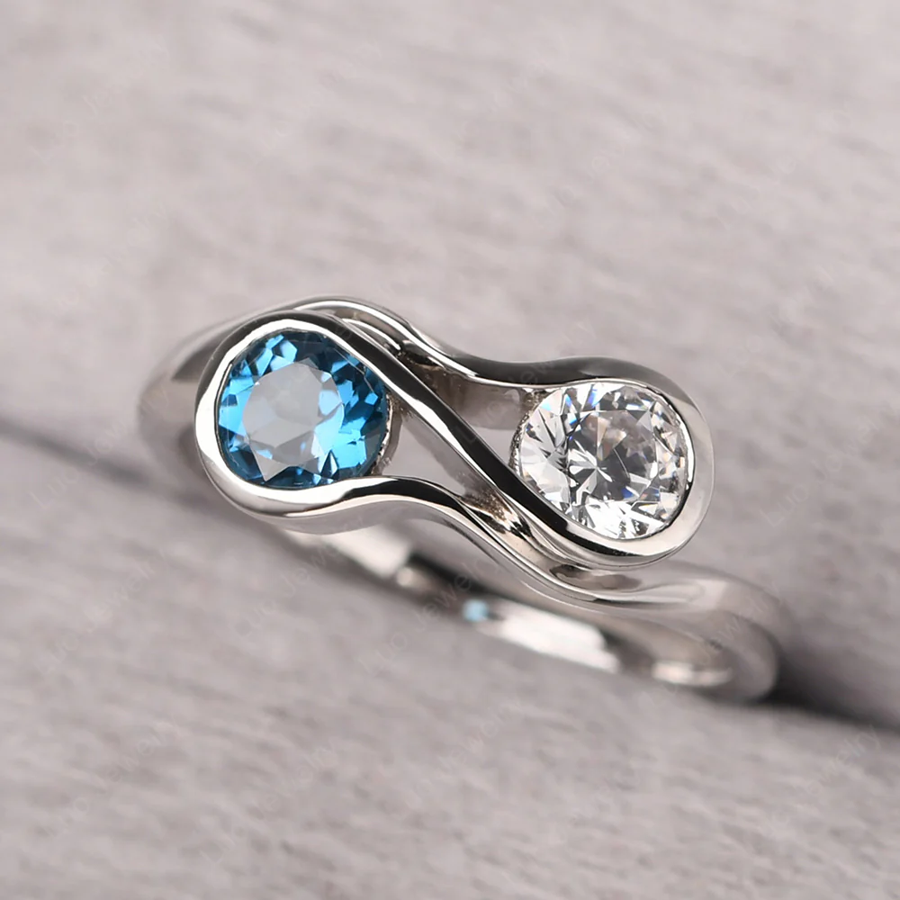 Cubic Zirconia and London Blue Topaz Double Stone Engagement Ring - Image 2