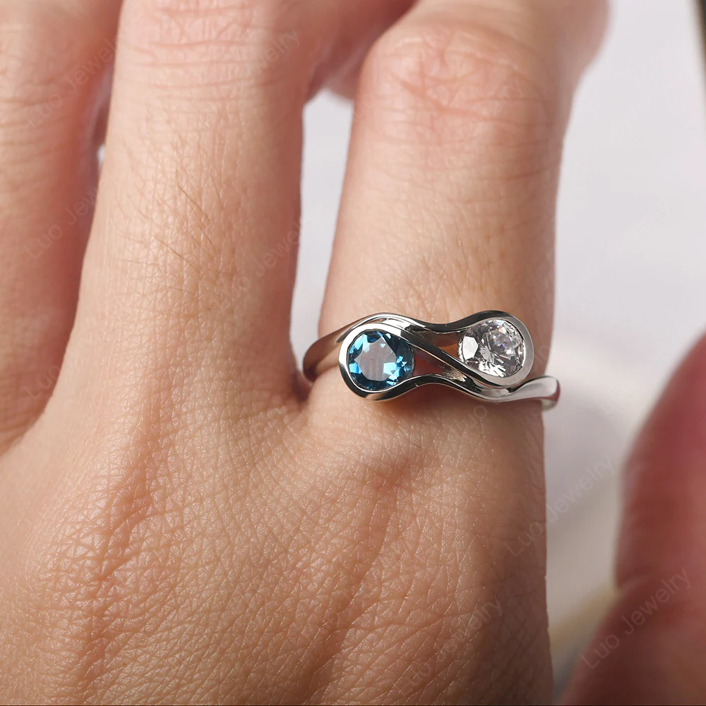 Cubic Zirconia and London Blue Topaz Double Stone Engagement Ring - Image 5