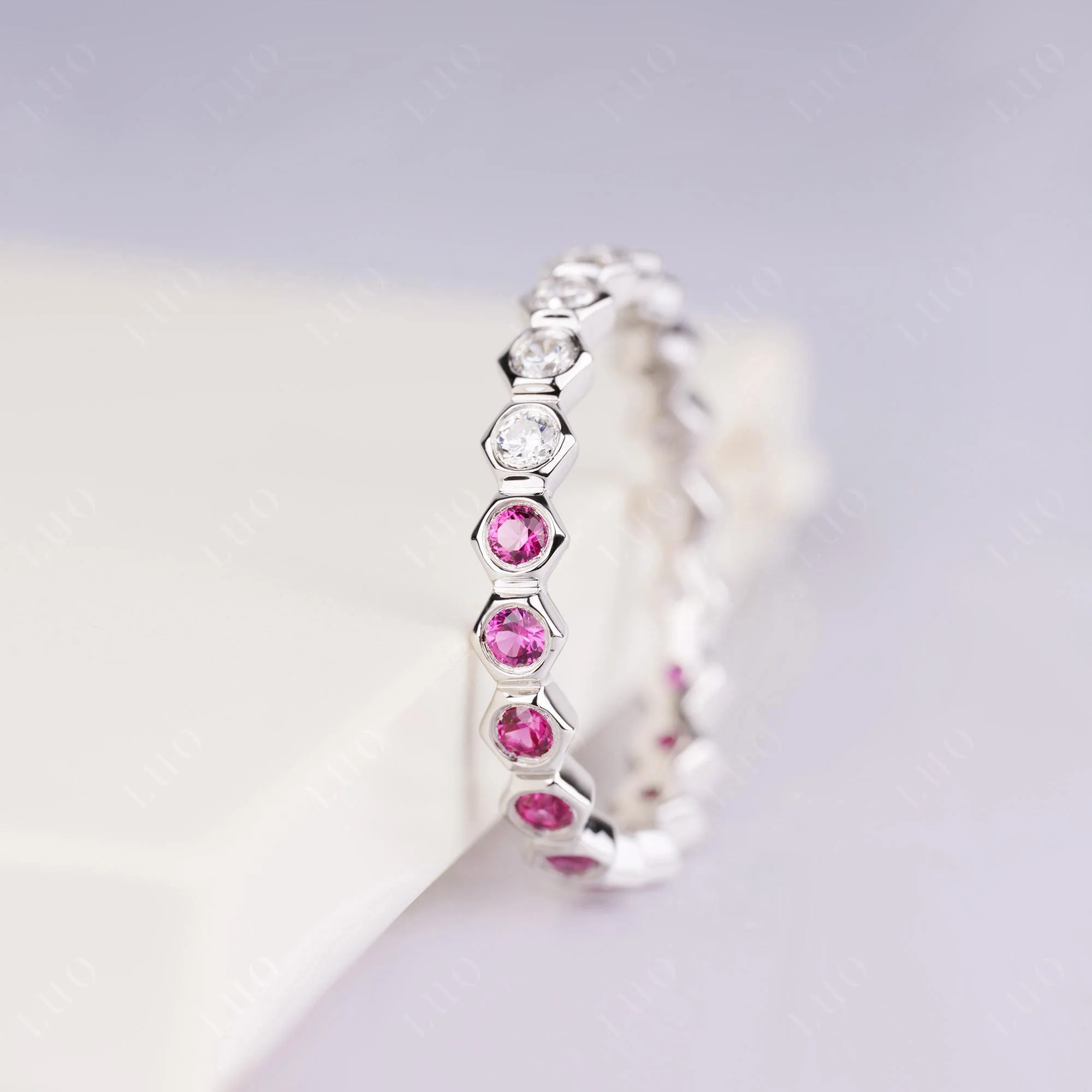Cubic Zirconia and Ruby Honeycomb Ring - Image 2