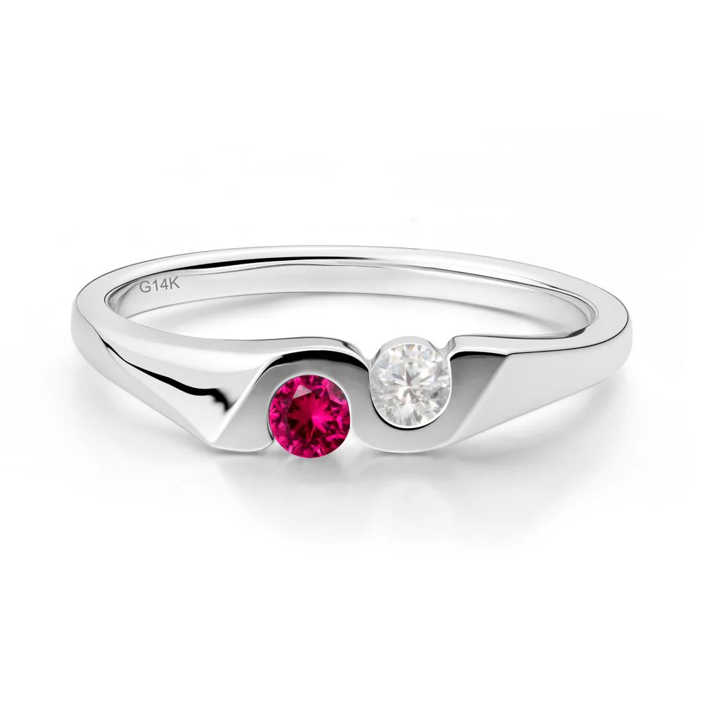 Cubic Zirconia and Ruby Two Stone Promise Ring