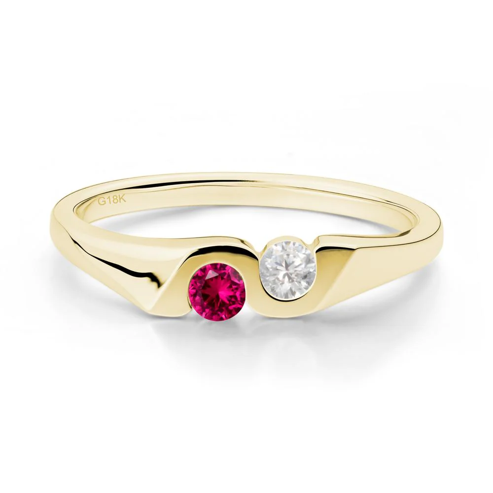 Cubic Zirconia and Ruby Two Stone Promise Ring - Image 2