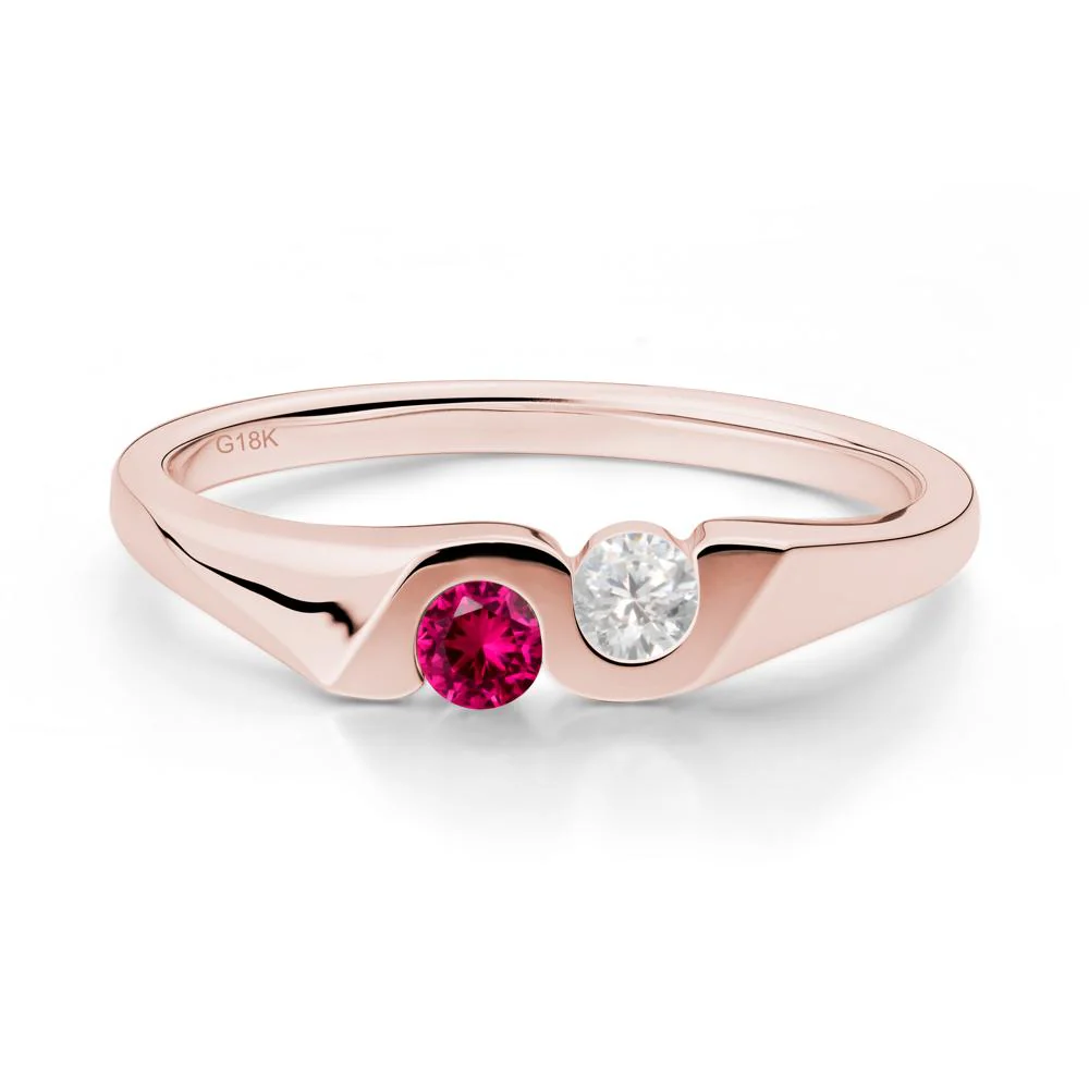 Cubic Zirconia and Ruby Two Stone Promise Ring - Image 6