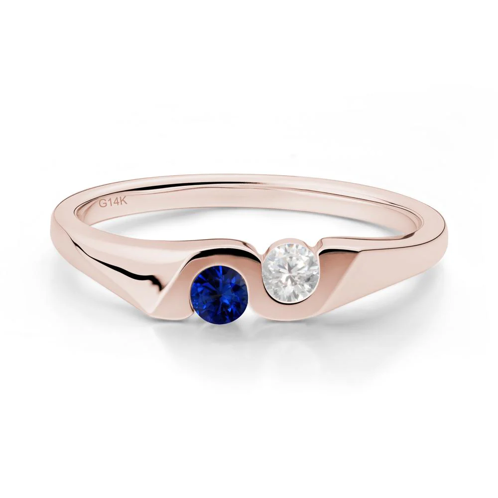 Cubic Zirconia and Sapphire Two Stone Promise Ring - Image 2