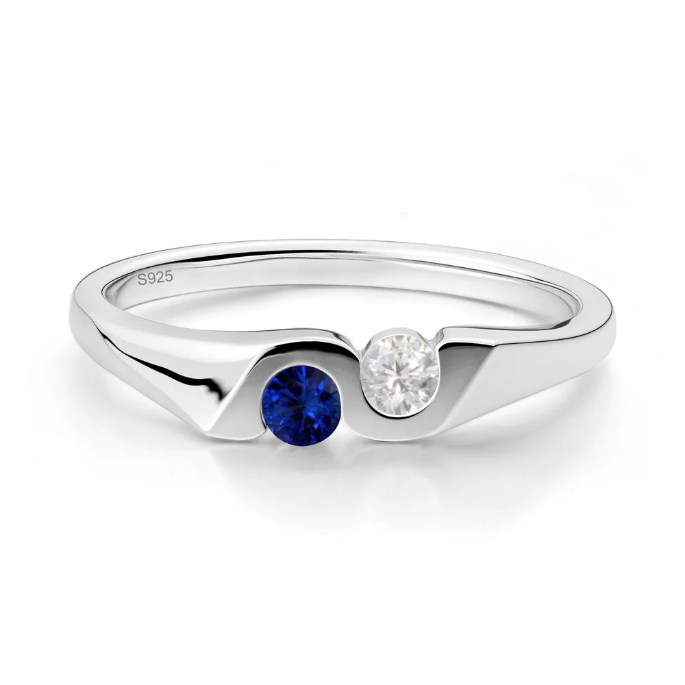 Cubic Zirconia and Sapphire Two Stone Promise Ring - Image 9