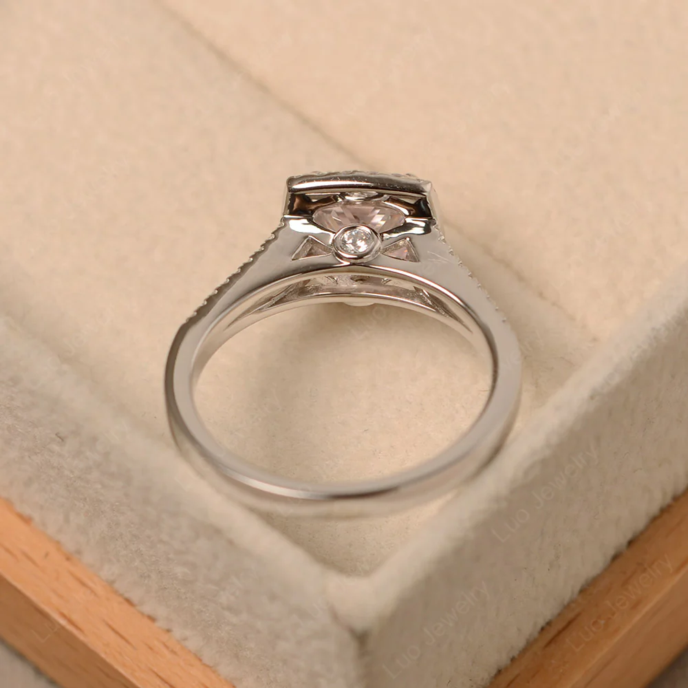 Pink Cubic Zirconia Cushion Cut Halo Engagement Ring - Image 4