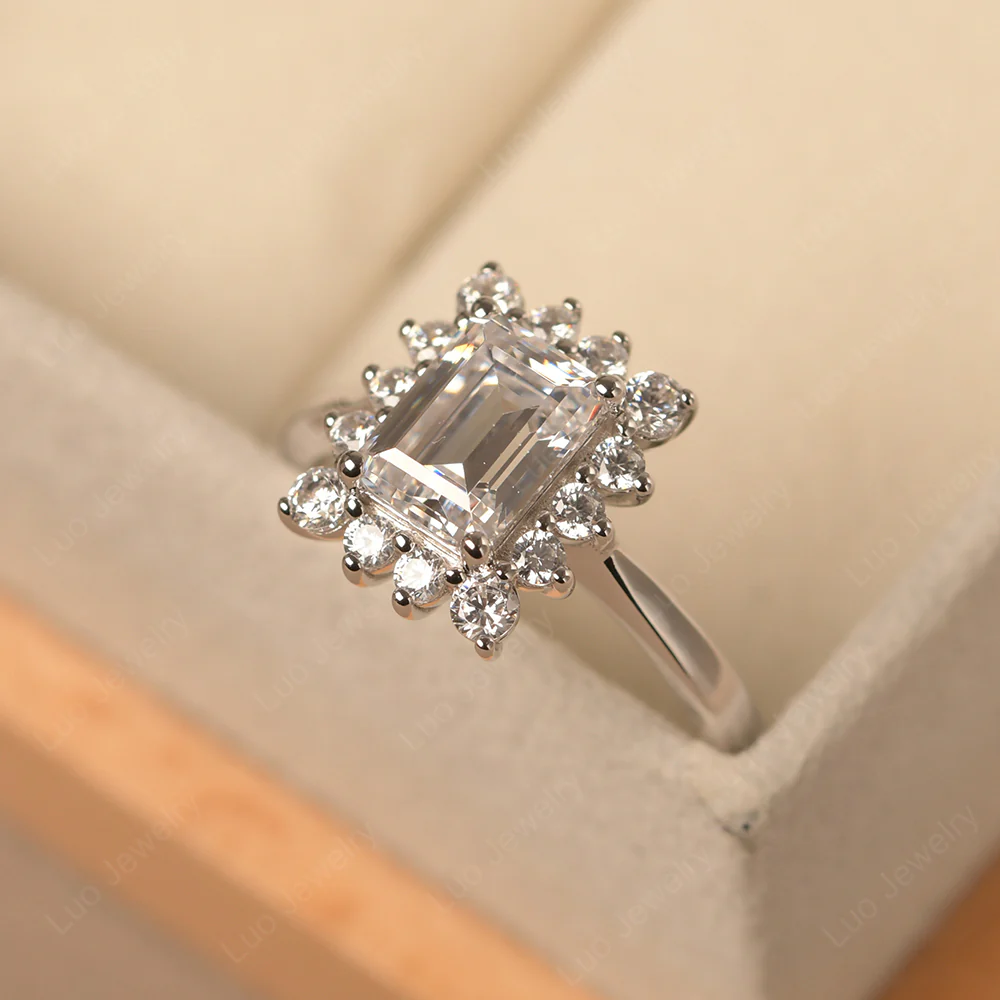 Cubic Zirconia Emerald Cut Halo Engagement Ring - Image 2