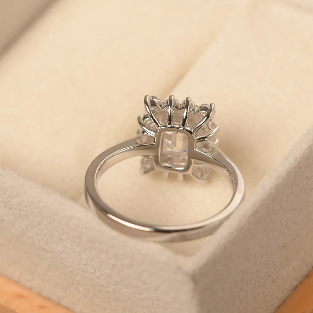 Cubic Zirconia Emerald Cut Halo Engagement Ring - Image 3