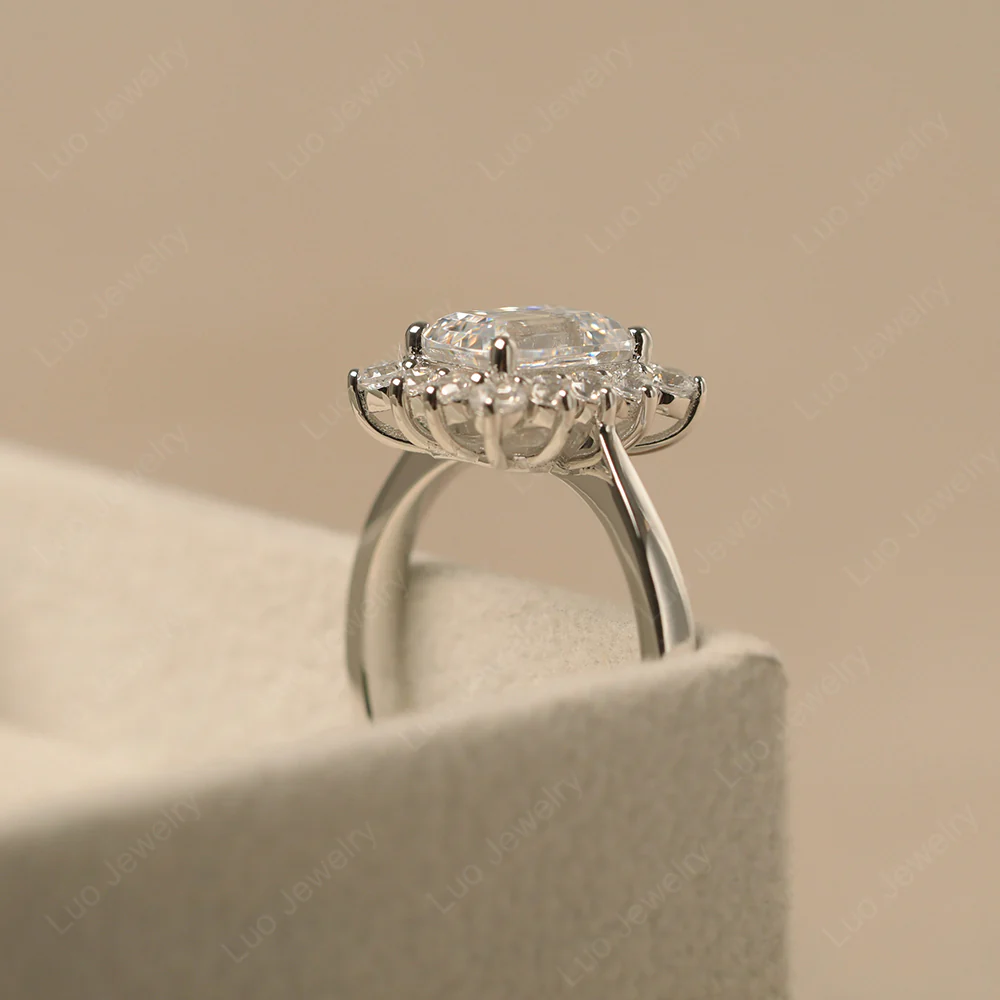 Cubic Zirconia Emerald Cut Halo Engagement Ring - Image 4