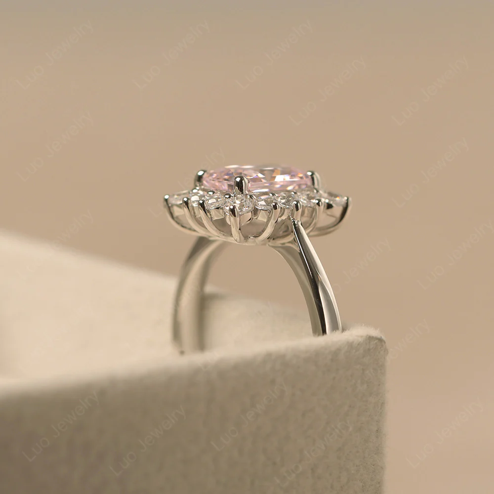 Emerald Cut Pink Cubic Zirconia Halo Luxury Ring - Image 4