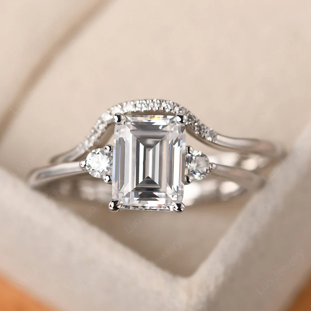 Cubic Zirconia Engagement Ring with Band - Image 2