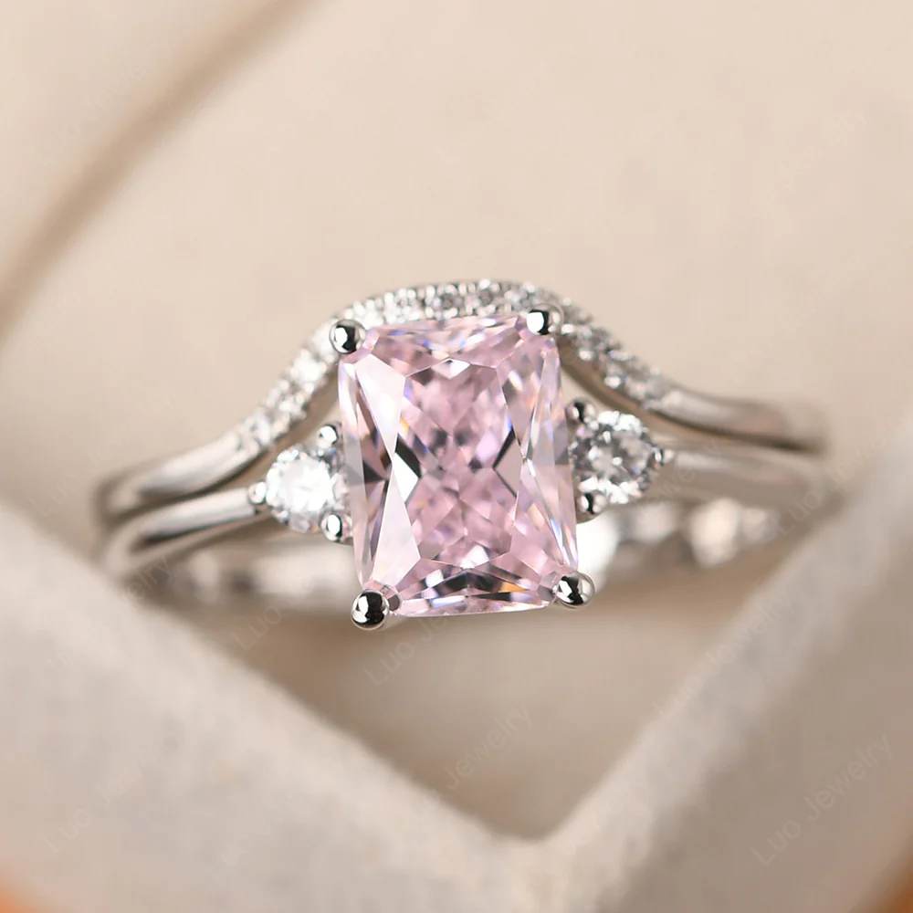 Pink Cubic Zirconia Engagement Ring with Band
