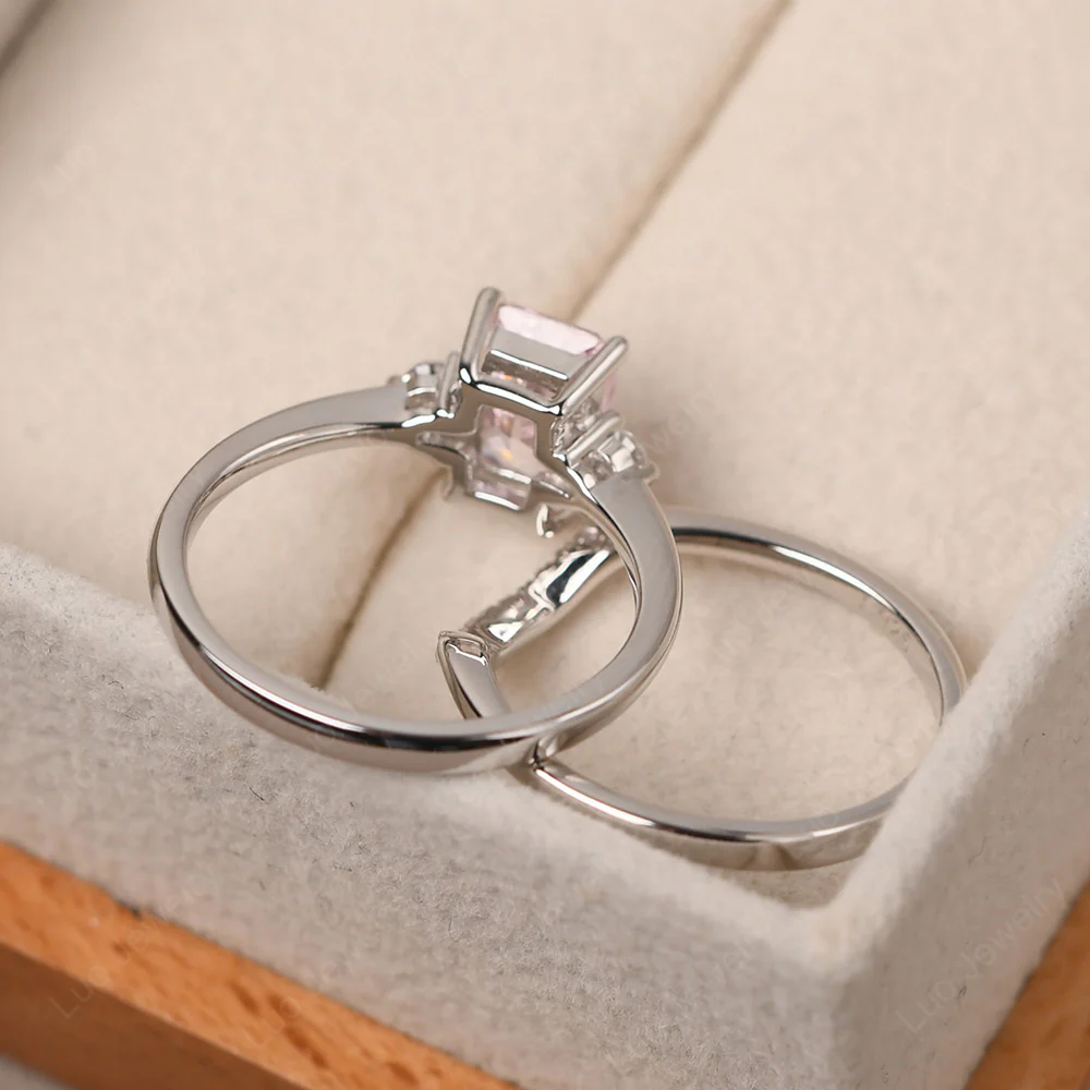 Pink Cubic Zirconia Engagement Ring with Band - Image 4