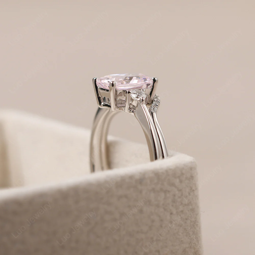 Pink Cubic Zirconia Engagement Ring with Band - Image 5