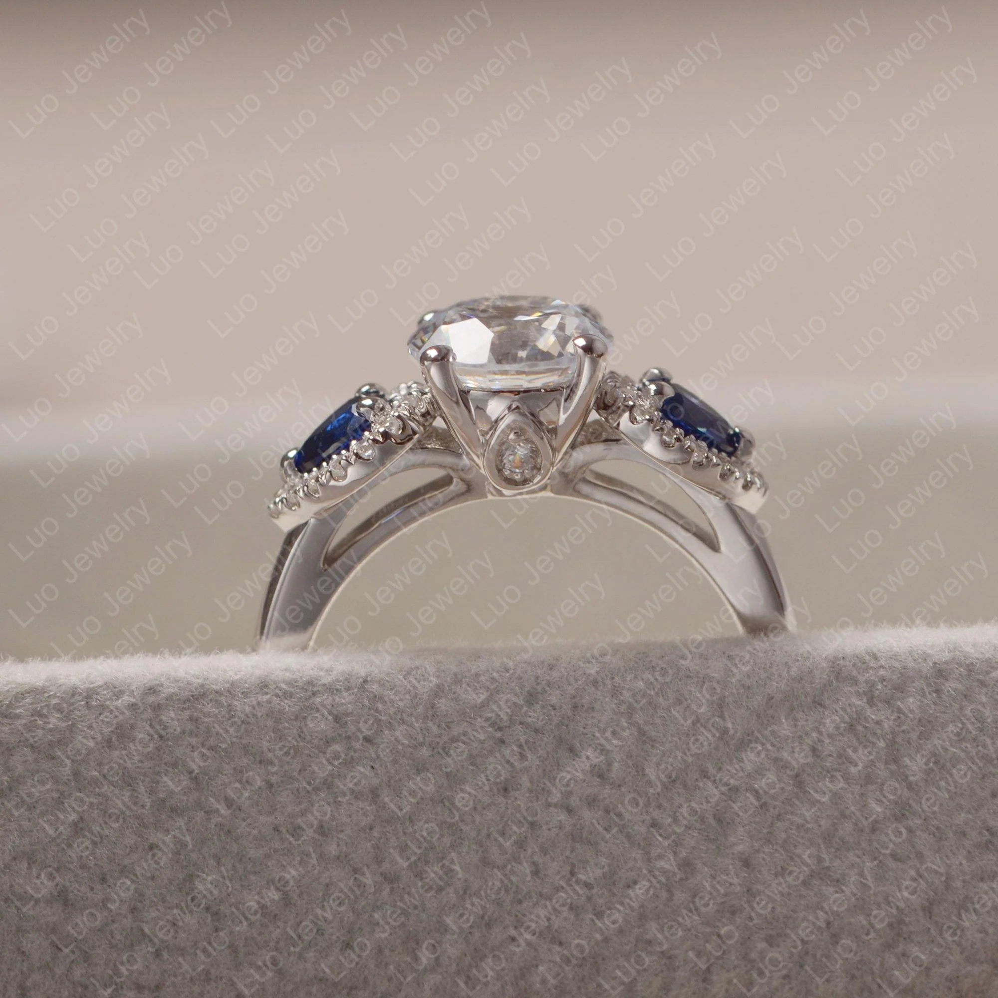Euro Shank Cubic Zirconia and Sapphire Ring - Image 5