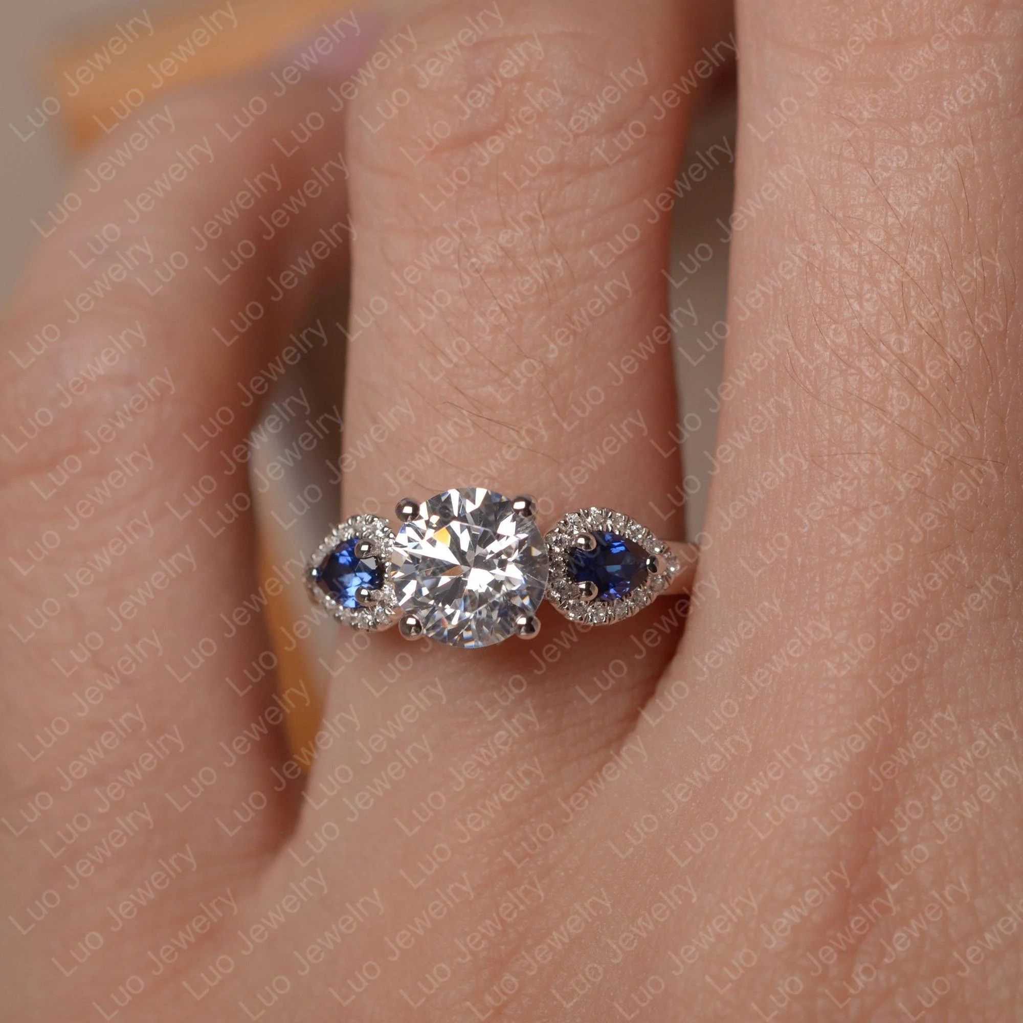 Euro Shank Cubic Zirconia and Sapphire Ring - Image 6