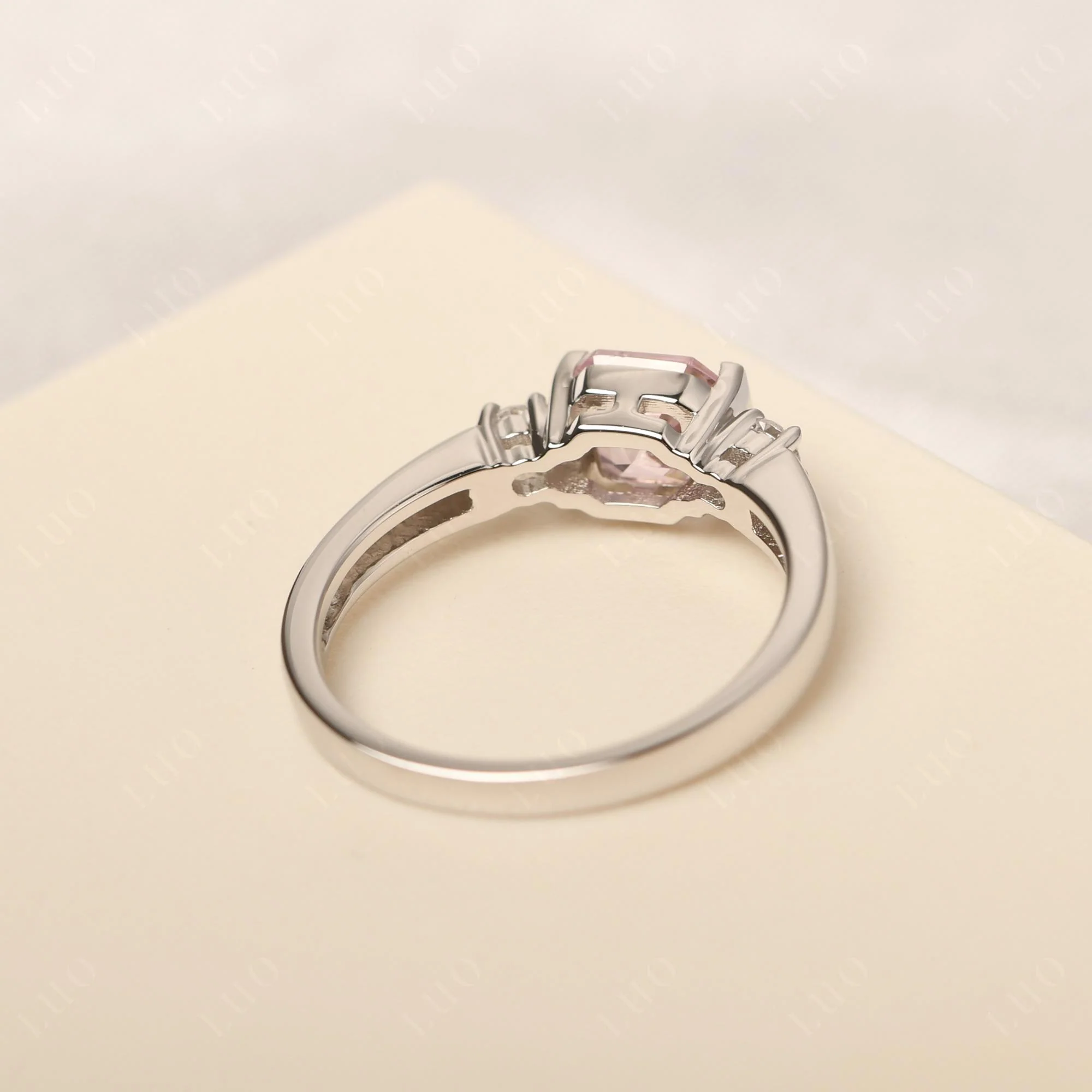 Pink Cubic Zirconia Half Bezel Set Asscher Cut Ring - Image 13